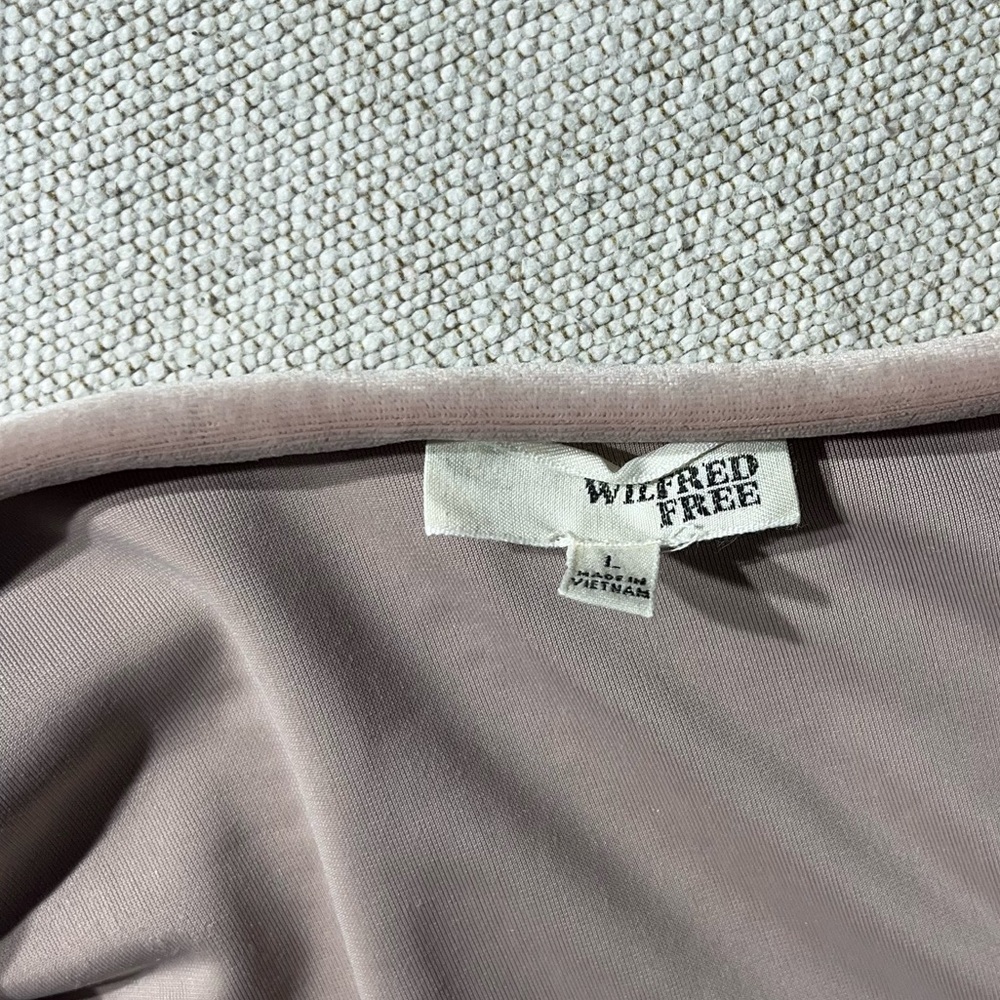 Aritzia Wilfred Free Klum Blush Pink Velvet Faux Wrap Longsleeve Dress large - Picture 5 of 15